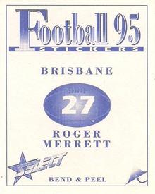 1995 Select AFL Stickers #27 Roger Merrett Back